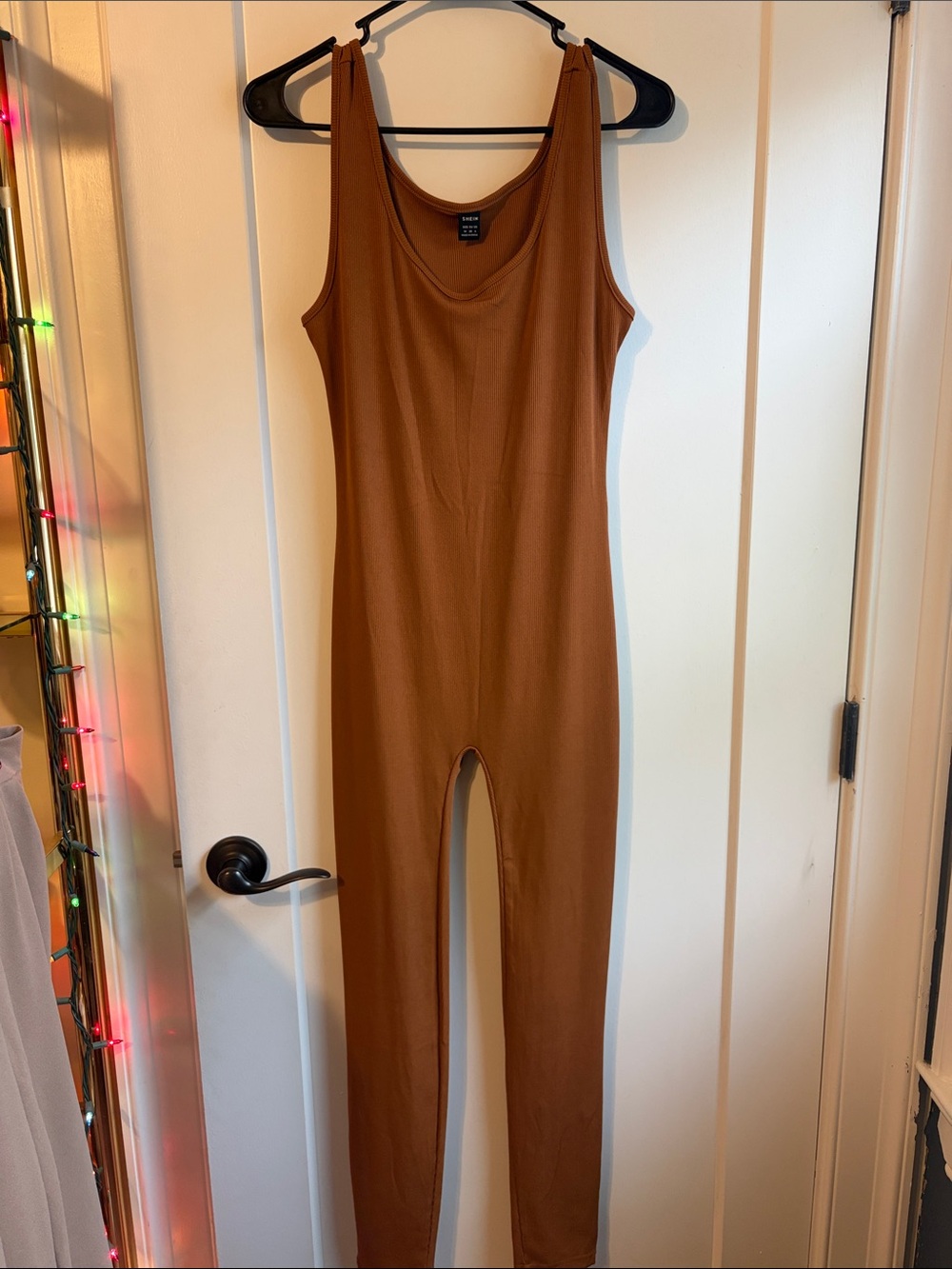 SHEIN Chestnut Brown Scoop Neck Sleeveless Jumpsuit